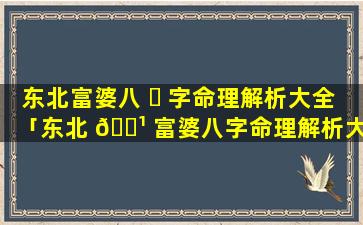 东北富婆八 ☘ 字命理解析大全「东北 🌹 富婆八字命理解析大全视频」